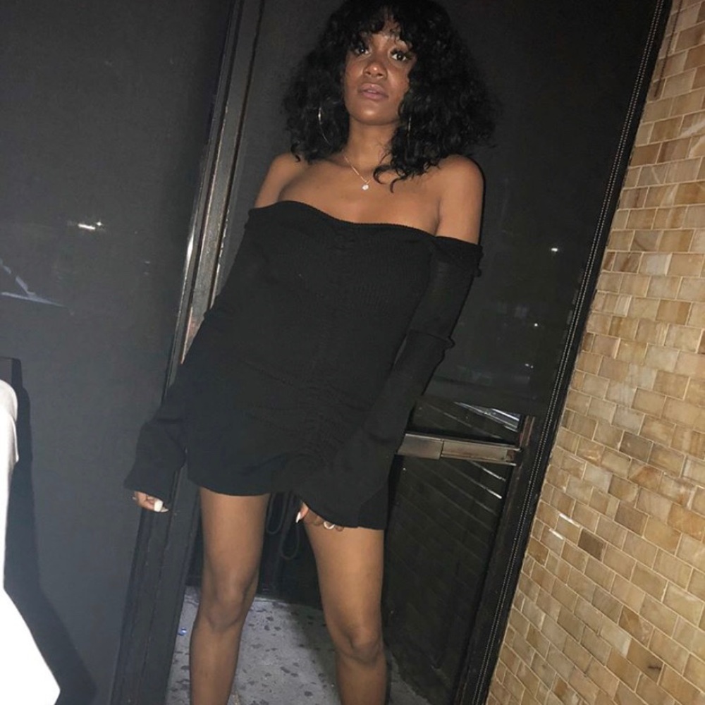 Sexy Black Sweater Knit Mini Dress